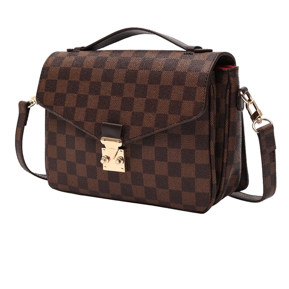 ‼️LAST ONE‼️🆕🌿CREAM/GRAY Leather Checkered Tote Crossbody Bag - Picture 12 of 17